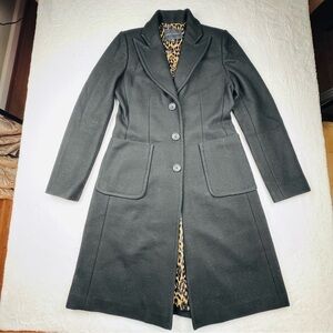 Banana Republic Wool Blend Knee Length Coat. Size M. Leopard print lining. Black